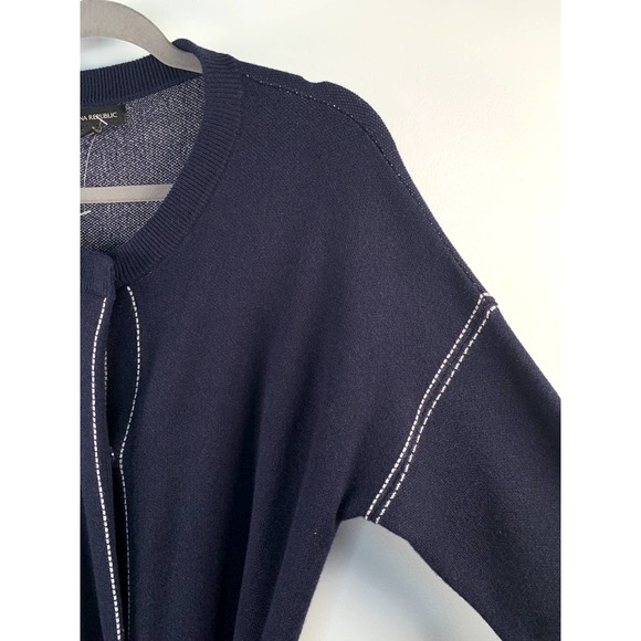 Banana Republic NWOT Navy Contrasting Stitch Long Open Front Cardigan/Sweater XL - Picture 2 of 8